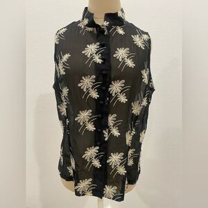 Talbots 100% Pure Silk Black Button-up Embroidered Sleeveless Vest Shirt